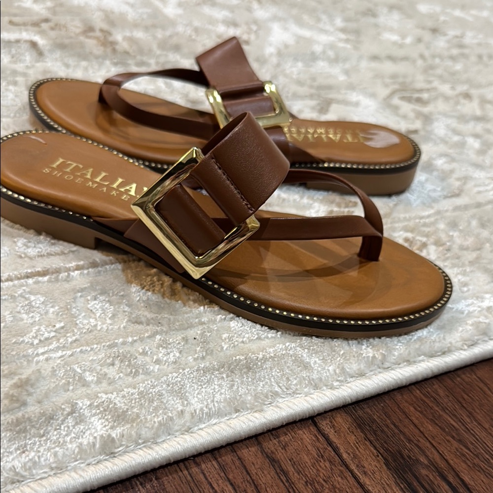 Italian Shoemakers Gold and Brown Sandals with Chic Design